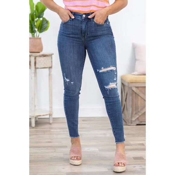 Judy Blue Capri Fit Distressed Ankle Skinny Jeans - Picture 1 of 16